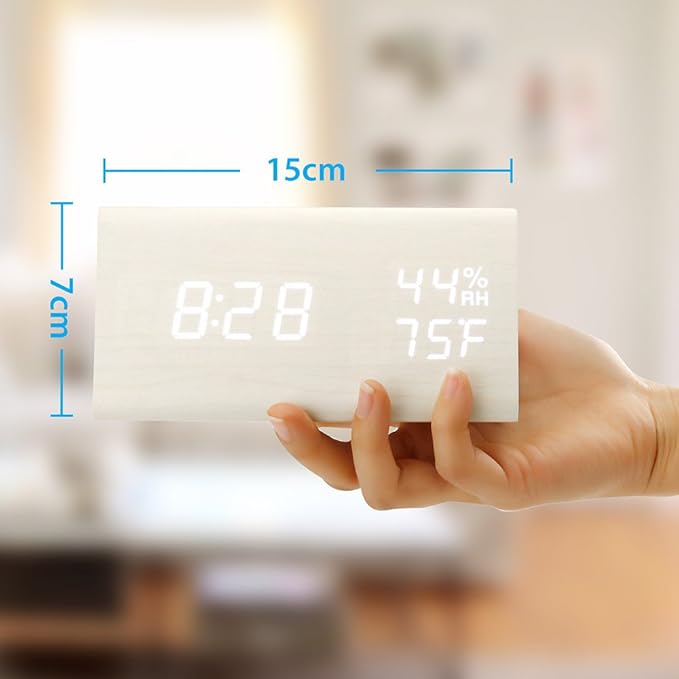 OCT17 Wooden Alarm Clock, Wood Alarm Clock Smart LED Digital Clock - Image 2
