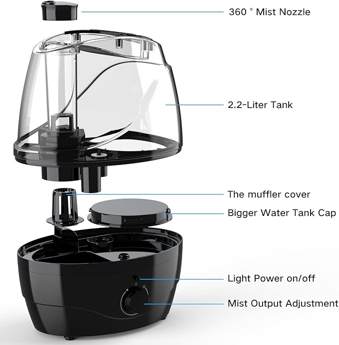 Humidifiers for Bedroom and Large Room, 2.2L Cool Mist Humidifier for Baby - Image 7