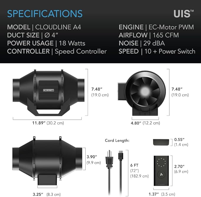 AC Infinity CLOUDLINE A4, Quiet 4” Inline Duct Fan - Image 6