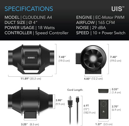 AC Infinity CLOUDLINE A4, Quiet 4” Inline Duct Fan - Image 6