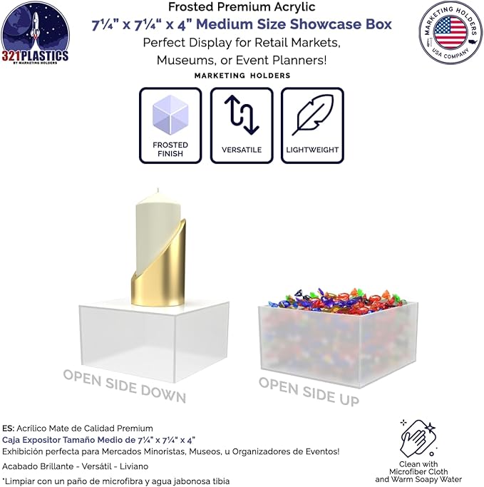 Acrylic Display Box Countertop Bin 7.25" x 7.25" x 4" Frosted Merchandise - Image 2