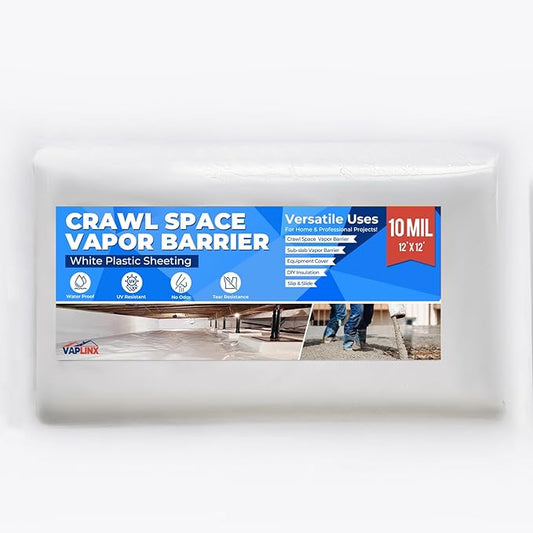 White Crawl Space Vapor Barrier, 10 Mil Vapor Barrier, Heavy Duty Polyethylene by VAPLINX