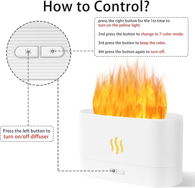 Flame Diffuser Humidifier-Auto Off 180ml Essential Oil Diffuser-2 Modes - Image 2