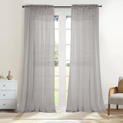 Dreaming Casa Solid Sheer Curtains 96 Inches Long Grey Rod Pocket Voile by DreamingCasa