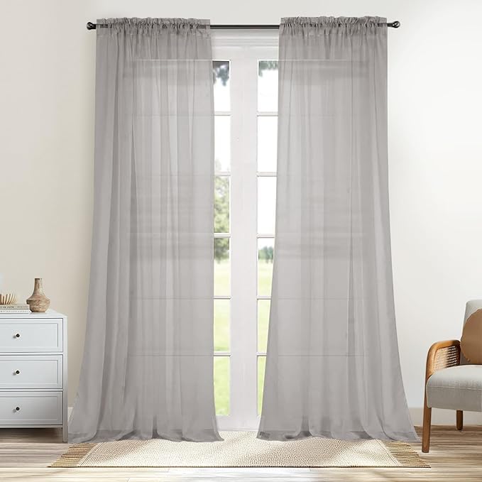 Dreaming Casa Solid Sheer Curtains 84 Inches Long Grey Rod Pocket Voile by DreamingCasa