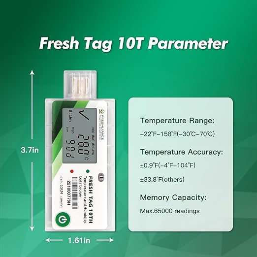 Freshliance LCD Temperature Humidity Data Logger, Single Use USB Temperature - Image 2