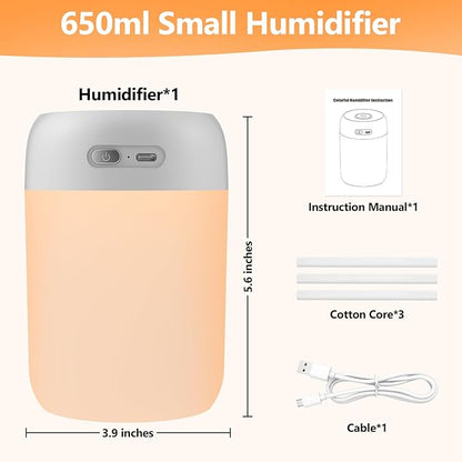 Portable Small Humidifier, 650ml Colorful Mini Humidifier - Image 2