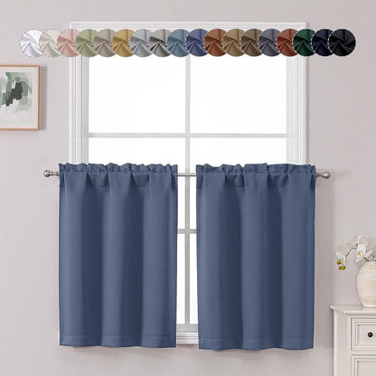 Chyhomenyc Denim Blue Short Blackout Curtains 30 Inch Length, Small Kitchen by Chyhomenyc