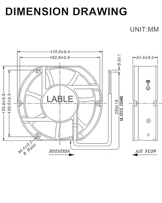 GDSTIME Axial Fan 17251, 110V 120V AC 172mm x 150mm x 51mm Dual Ball Bearing - Image 8