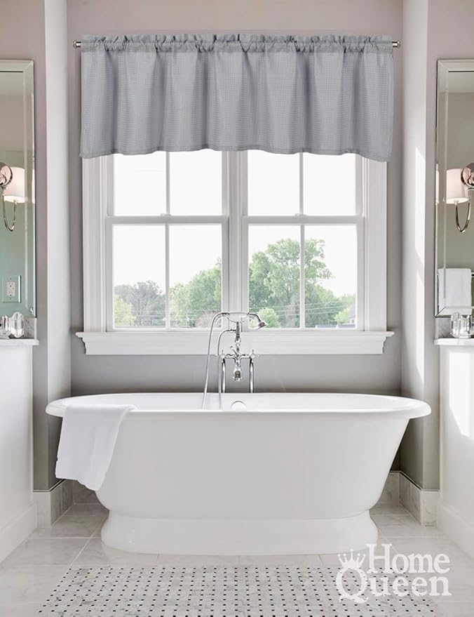 Home Queen Waffle Bathroom Window Curtain Valance, Short Straight Kitchen - Image 9