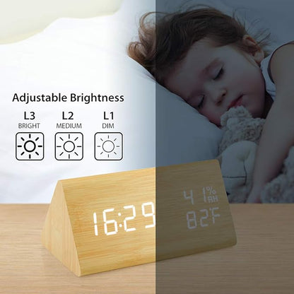 OCT17 Wooden Alarm Clock, Wood Alarm Clock Smart LED Digital Clock - Image 4