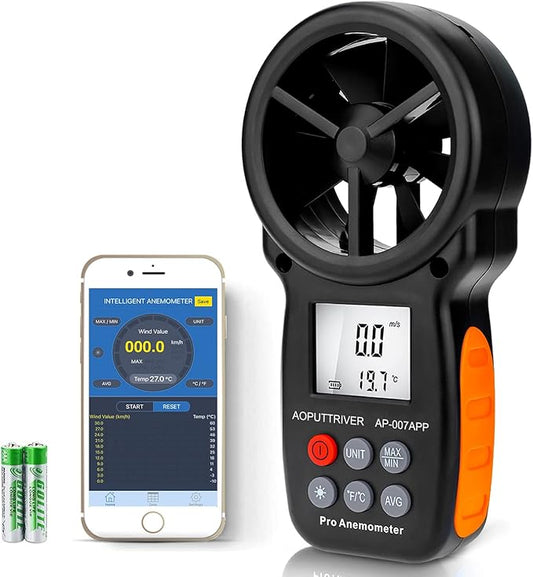 Bluetooth Anemometer, CFM Air Flow Velocity Tester, Digital Wind Speed Gauge by AOPUTTRIVER