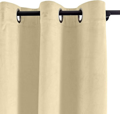 ChadMade Blackout Lined Premium Velvet Curtain Cream 100Wx120L Inch, Eyelet - Image 2