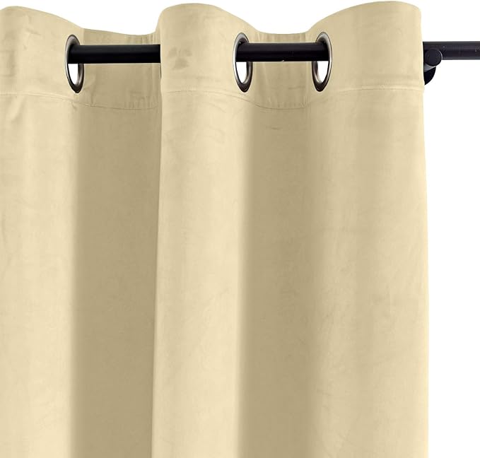 ChadMade Blackout Lined Premium Velvet Curtain Cream 50Wx120L Inch, Eyelet - Image 2