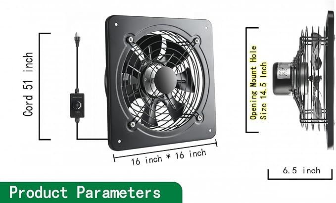 16 Inch Wall Window Exhaust Fan Wall Mounted Ventilation Fan 1040 CFM - Image 3