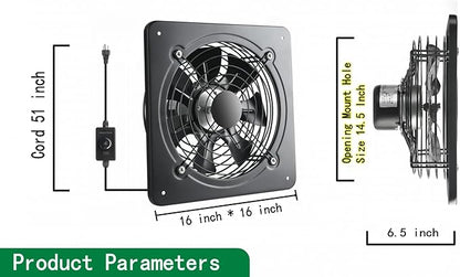 16 Inch Wall Window Exhaust Fan Wall Mounted Ventilation Fan 1040 CFM - Image 3