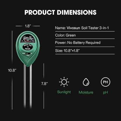 VIVOSUN Soil Tester, 3-in-1 Plant Moisture Meter Light and PH Tester - Image 4
