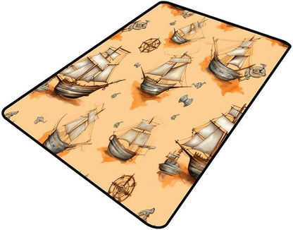 Runner, Sailboat Pattern Printing Foldable Area Rugs Fade Resistant, Flame by Snarena