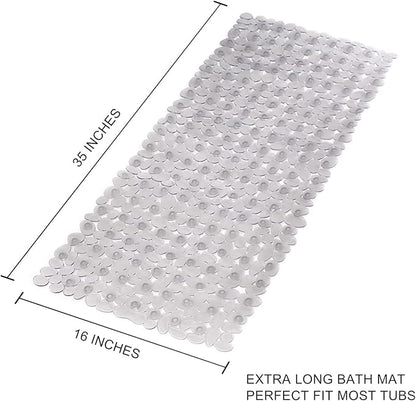 WELTRXE Non Slip Bathtub Mat 35 x 16 Inches Pebbles Shower Mats - Image 3