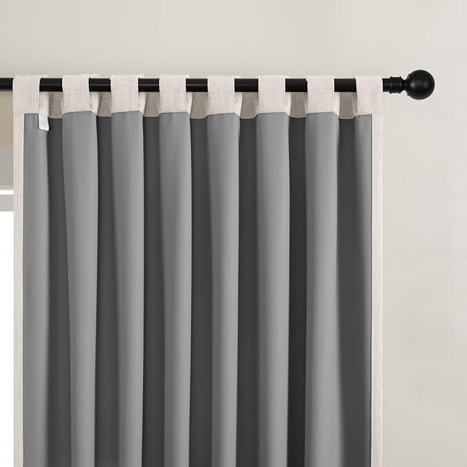 CUCRAF Linen 100% Blackout Curtains 108 Inch Length 2 Panels Set, Back Tab and - Image 3