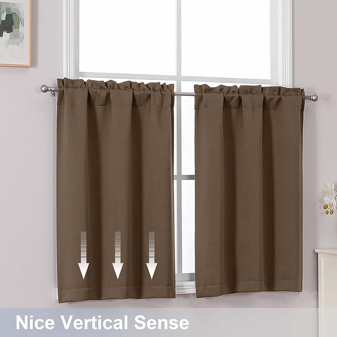 Chyhomenyc Brown Short Blackout Curtains 30 Inch Length, Small Kitchen Curtain - Image 6