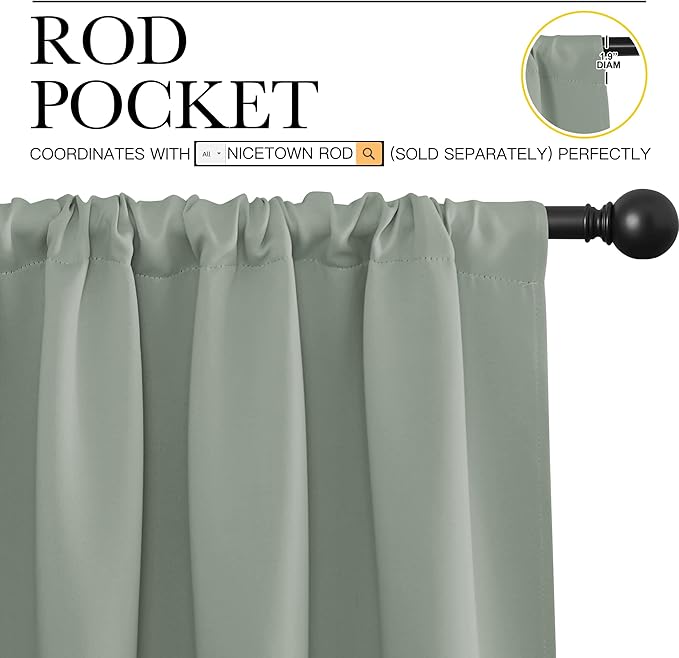 NICETOWN Blackout Curtains for Bedroom, 1 Pair, 70 by 63-inch, Window Treatment - Image 2