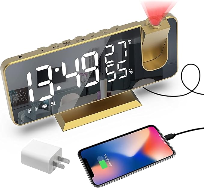 Projection Digital Alarm Clock for Bedrooms, Alarm Clock Radio on Ceiling by Hanaix