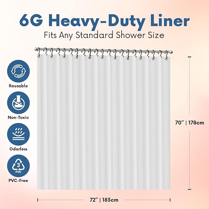 Premium Shower Curtain Liner, 6G PEVA Shower Curtain - Image 2