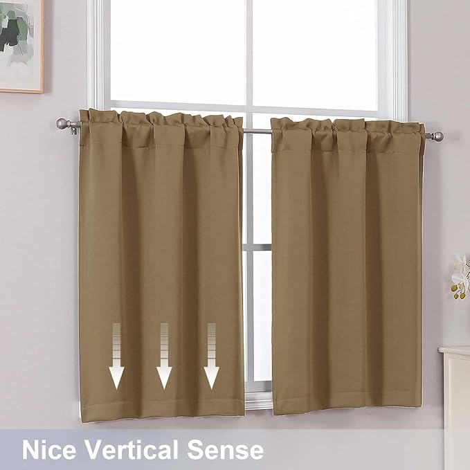 Chyhomenyc Taupe Short Blackout Curtains 24 Inch Length, Small Kitchen Curtain - Image 6