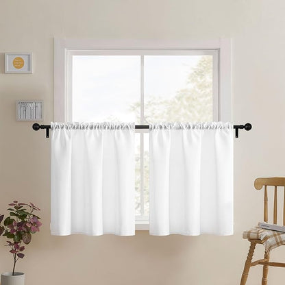 Home Queen White Waffle Bathroom Window Curtains, Water Repellent Rod Pocket by HomeQueen