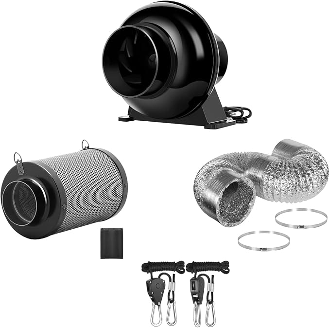 iPower 4 Inch 195 CFM Inline Fan Vent Blower, Upgrade Air Carbon Filter by iPower