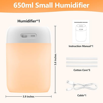 Portable Small Humidifier, 650ml Colorful Mini Humidifier - Image 5