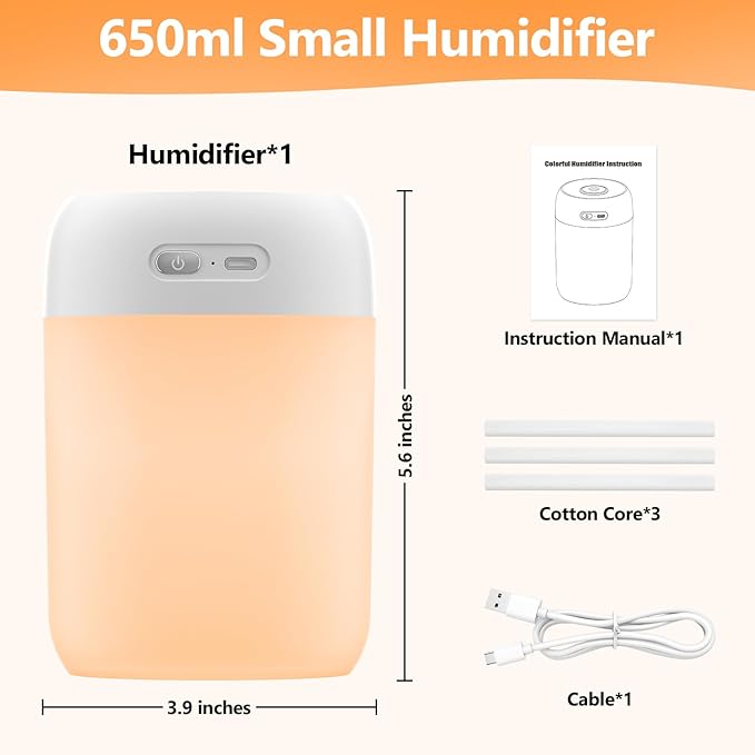 Portable Mini Humidifier, Colorful LED Light & Warm Light, Cool Mist, Personal - Image 2