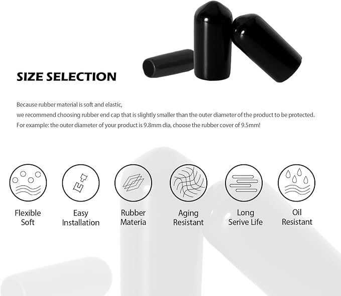 20 PCS Black Round Vinyl Rubber End Caps Kits, Flexible Screw Thread Protectors - Image 2