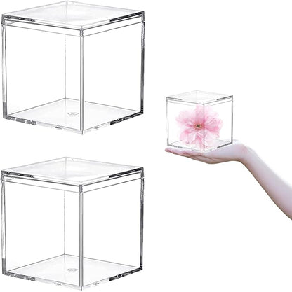Acrylic Box with Lid 2 Pieces 4 * 4 * 4 Inch Clear Square Cube Plastic by LOVPLAY
