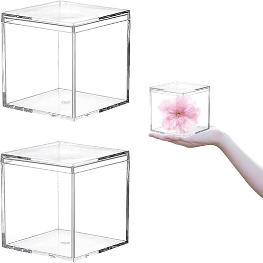 Acrylic Box with Lid 2 Pieces 4 * 4 * 4 Inch Clear Square Cube Plastic by LOVPLAY