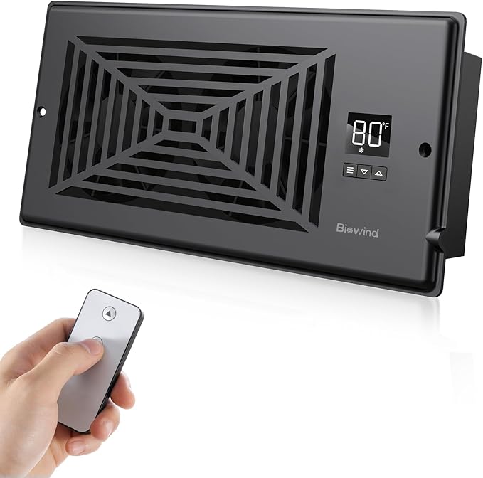Quiet Register Booster Fan Fits 4" x 10" Register Holes, 10-Speed Smart Heating by BIOWIND