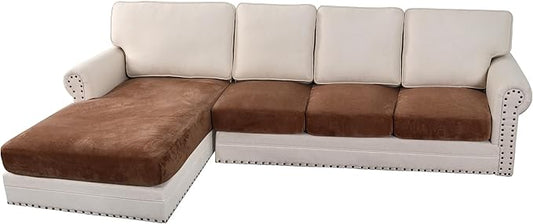H.VERSAILTEX Velvet Stretch Sectional Couch Covers 4 Pieces Sofa Seat Cushion by HVERSAILTEX