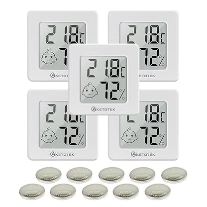 KETOTEK 5 Pack Thermometer Room Hygrometer Indoor Mini Temperature and Humidity by KETOTEK