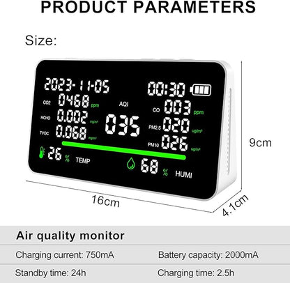 11-in-1 Air Quality Monitor, Indoor CO2/VOC/AQI/PM2.5/Thermometer/Humidity - Image 5
