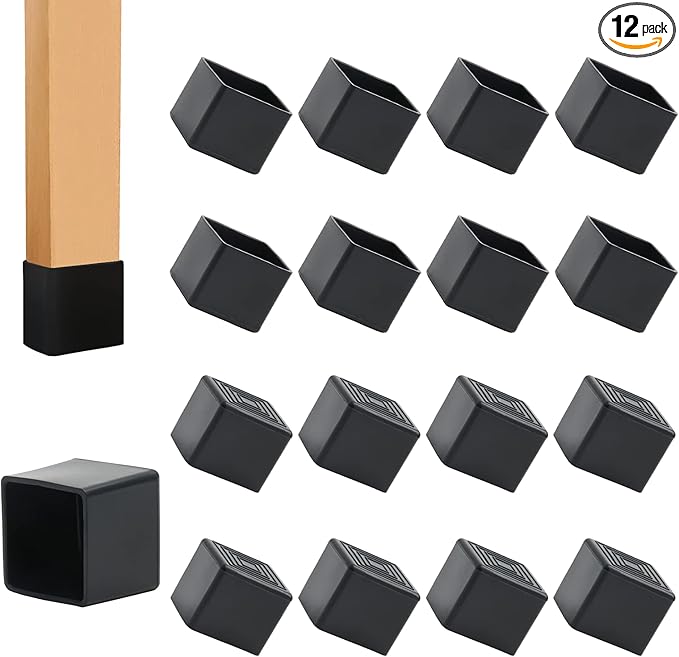 12PCS Square Rubber Furniture Leg Caps 1 Inch x 1 Inch Square Chair Leg Caps by suiwotin