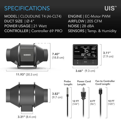 AC Infinity CLOUDLINE PRO T4, Quiet 4” Inline Duct Fan - Image 6