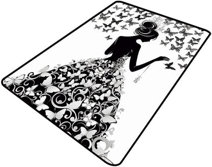Pile Carpet - Girl with Butterflies Printed Patterns Washable Area Rugs Fade by Snarena