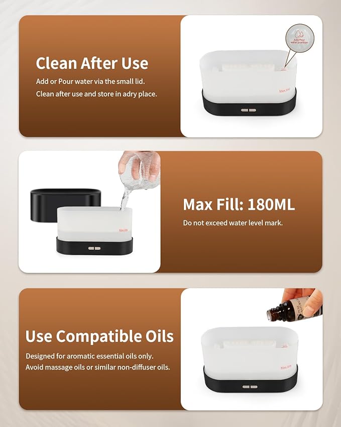 Flame Effect Essential Oil Diffuser, 180ml Ultrasonic Aromatherapy Humidifier - Image 6