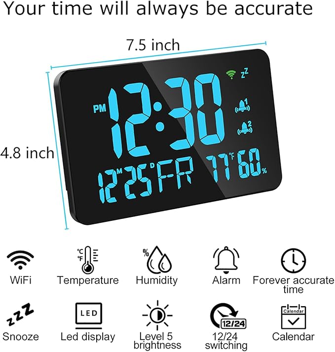 for Tuya WiFi Temperature Humidity Clock, Large LED Display - Image 7