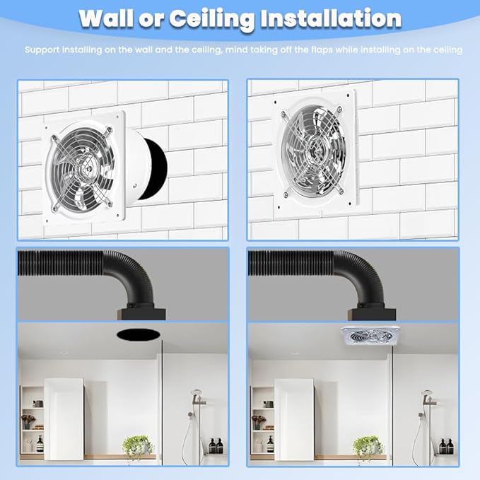 6 inch Exhaust Fan, 382CFM Wall Mounted Vent Fans, Ventilation Blower - Image 6