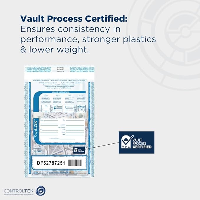 ControlTek TripLok 15" x 20", 50 Bags Tamper-Evident Deposit Bags - Image 5