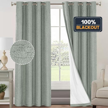 PrinceDeco Linen 100% Blackout Curtains 84 Inches Length 2 Panels Set Grommet - Image 6