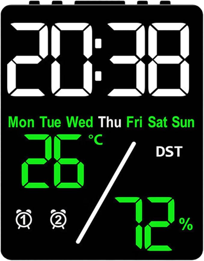 Digital LED Alarm Clock with Thermo-Hygrometer, Dual Alarms, Date & Year Display - Image 7