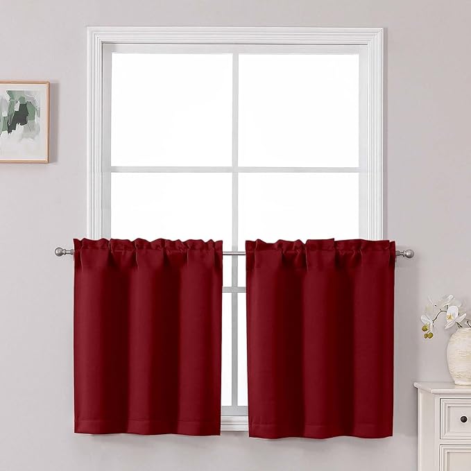 Chyhomenyc Short Red Curtains 24 Inch Length, Small Kitchen Curtain Rod Pocket by Chyhomenyc